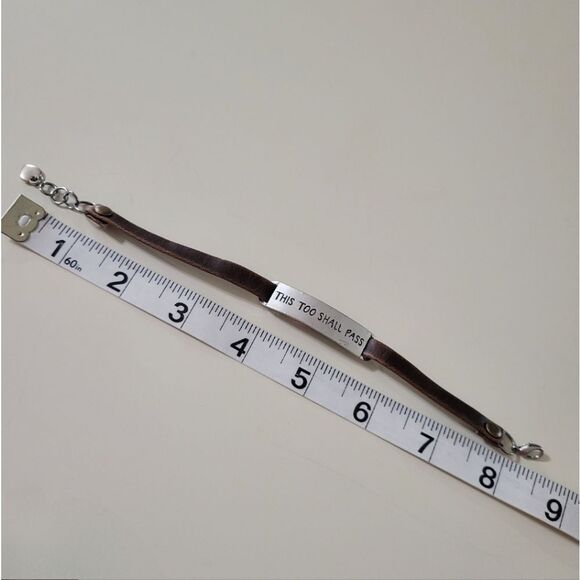 Brown Leather Bracelet This Too Shall Pass Message - Picture 5 of 9